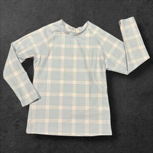 Minnow Long Sleeve Rashguard 5/6T Blue Check Made in USA Swim Top